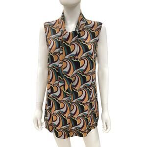 Brooks Brothers Top Women’s Size 12 100% Silk Geometric Print Orange Purple Gray